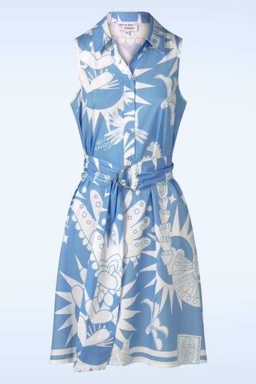 You’re My Lobster by K-design - Azure Paradise katoenen a-lijn jurk in blauw en wit 