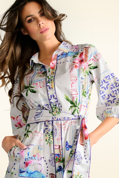 You’re My Lobster by K-design - Amalfi Dream katoenen maxi jurk in wit en multi 4