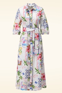 You’re My Lobster by K-design - Amalfi Dream katoenen maxi jurk in wit en multi 2