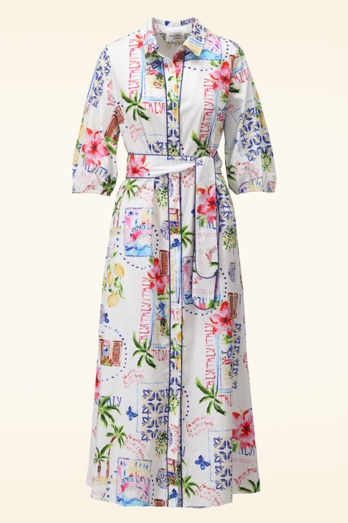 You’re My Lobster by K-design - Amalfi Dream katoenen maxi jurk in wit en multi 2
