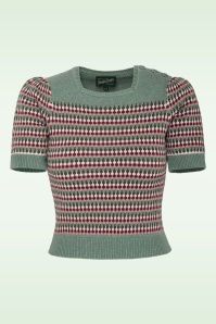 Emmy Design -  The Technicolor katoenen gebreide top in mistgroen en multi