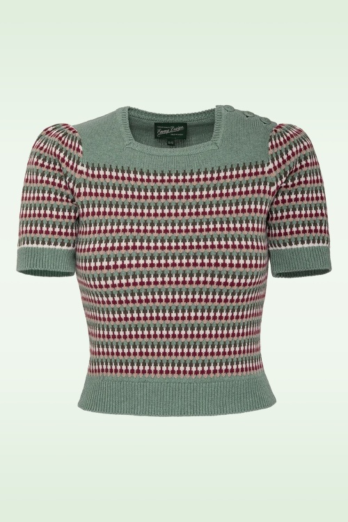 Emmy Design -  The Technicolor katoenen gebreide top in mistgroen en multi