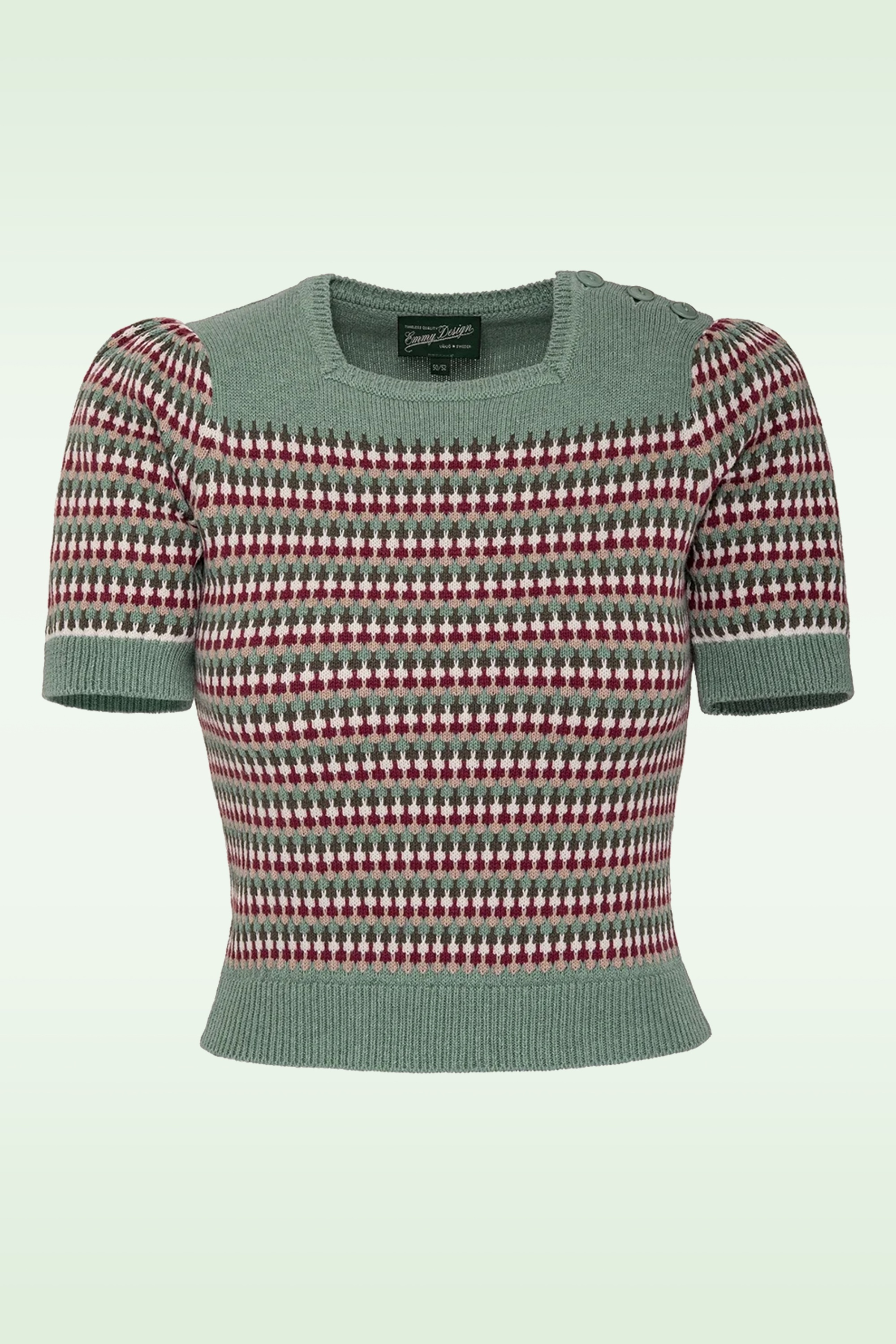 Emmy Design -  The Technicolor katoenen gebreide top in mistgroen en multi