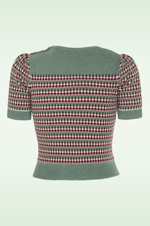 Emmy Design -  The Technicolor katoenen gebreide top in mistgroen en multi 3