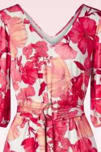 K-Design - Amber Blossom maxi jurk in gebroken wit en rood 3