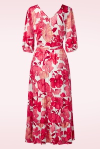K-Design - Amber Blossom maxi jurk in gebroken wit en rood 4