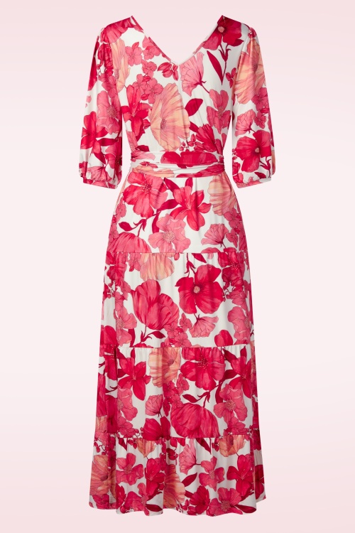 K-Design - Amber Blossom maxi jurk in gebroken wit en rood 4