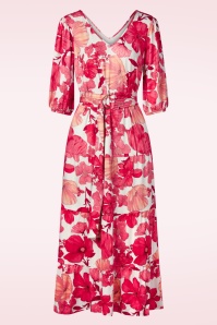 K-Design - Amber Blossom maxi jurk in gebroken wit en rood