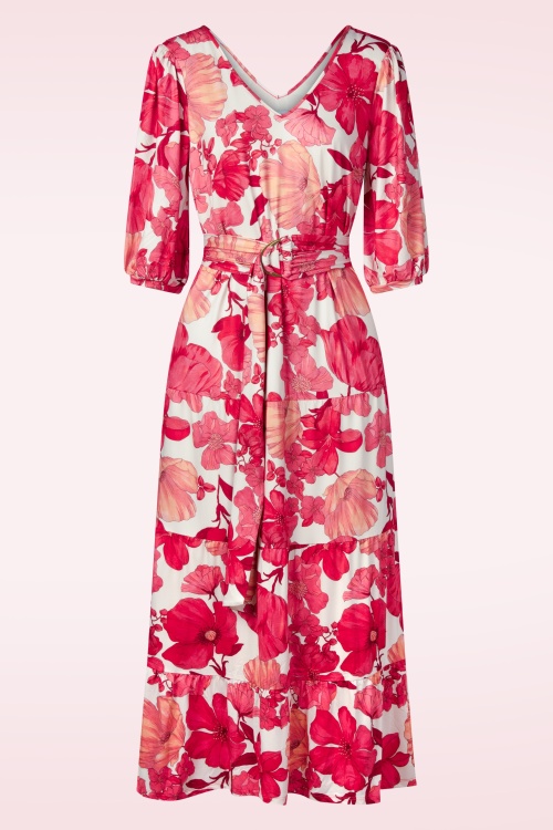 K-Design - Amber Blossom maxi jurk in gebroken wit en rood