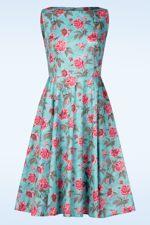 Topvintage Boutique Collection - Topvintage Exclusive ~ Adriana Peony swing jurk in aquablauw 2