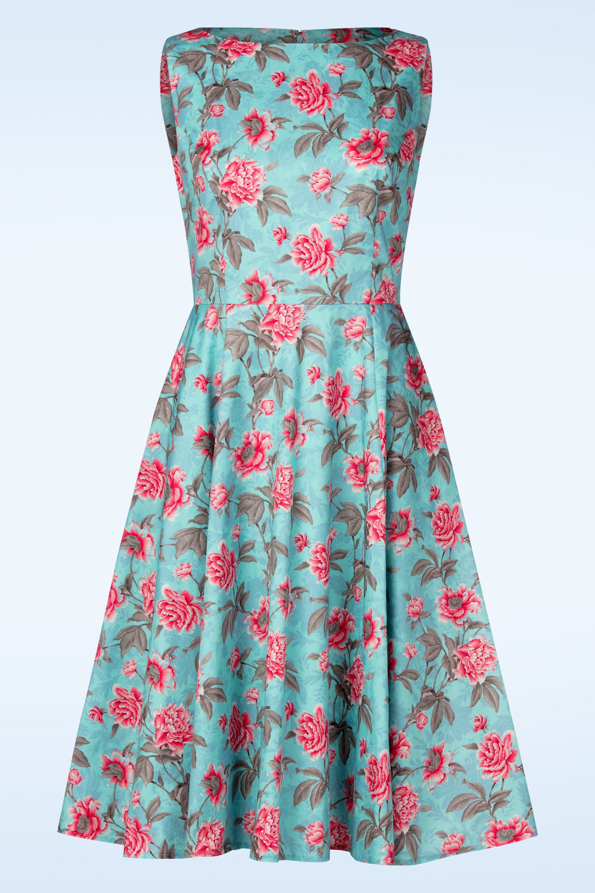 Topvintage Boutique Collection - Topvintage Exclusive ~ Adriana Peony swing jurk in aquablauw 2
