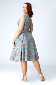 Topvintage Boutique Collection - Topvintage Exclusive ~ Adriana Peony swing jurk in aquablauw 8