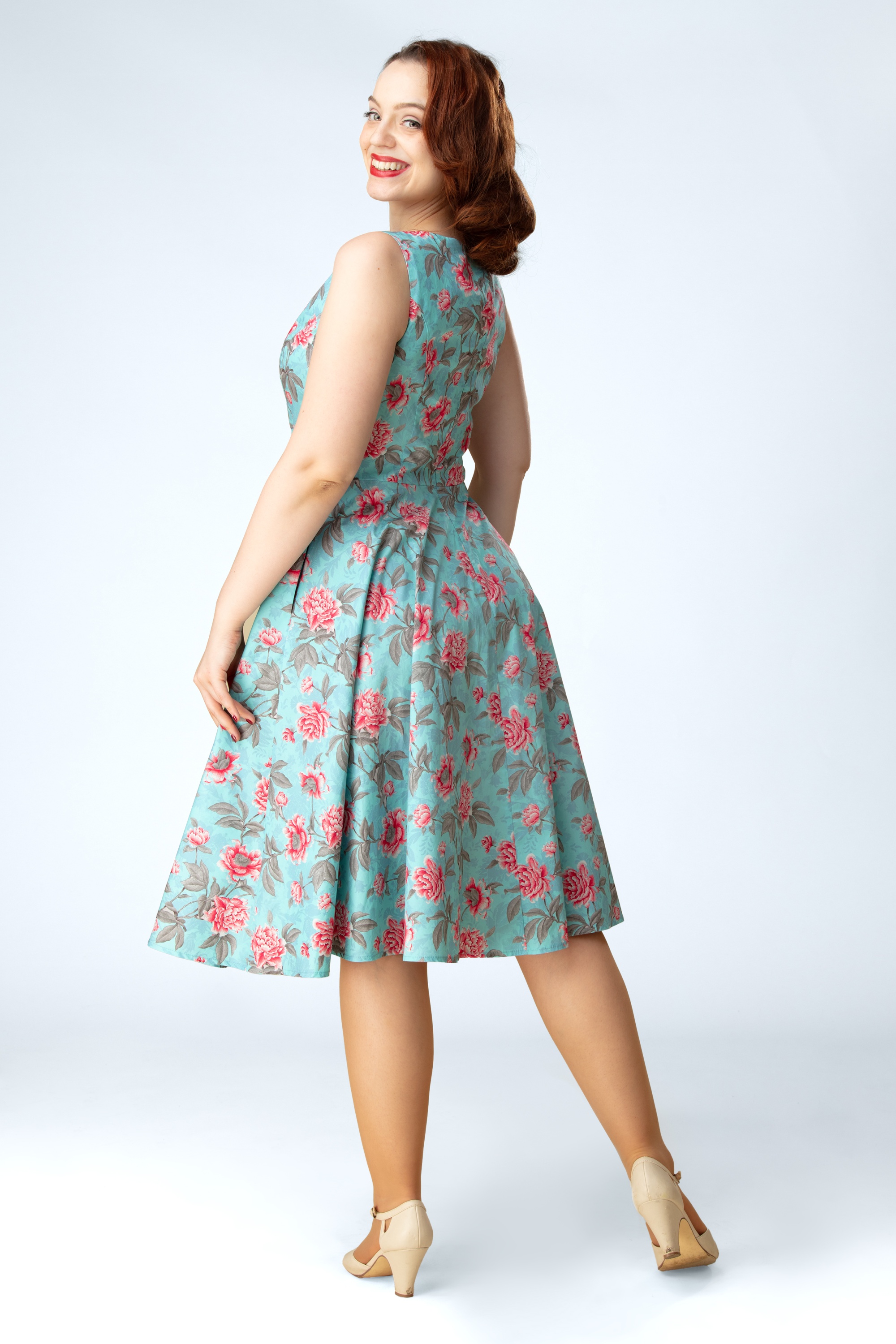 Topvintage Boutique Collection - Topvintage Exclusive ~ Adriana Peony swing jurk in aquablauw 8