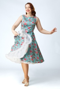 Topvintage Boutique Collection - Topvintage Exclusive ~ Adriana Peony swing jurk in aquablauw 6