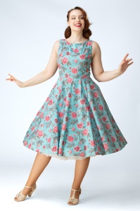 Topvintage Boutique Collection - Topvintage Exclusive ~ Adriana Peony swing jurk in aquablauw 3