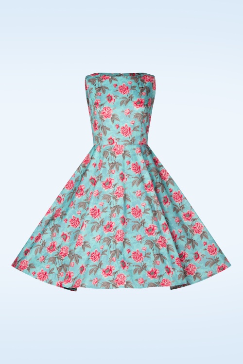 Topvintage Boutique Collection - Topvintage Exclusive ~ Adriana Peony swing jurk in aquablauw 5