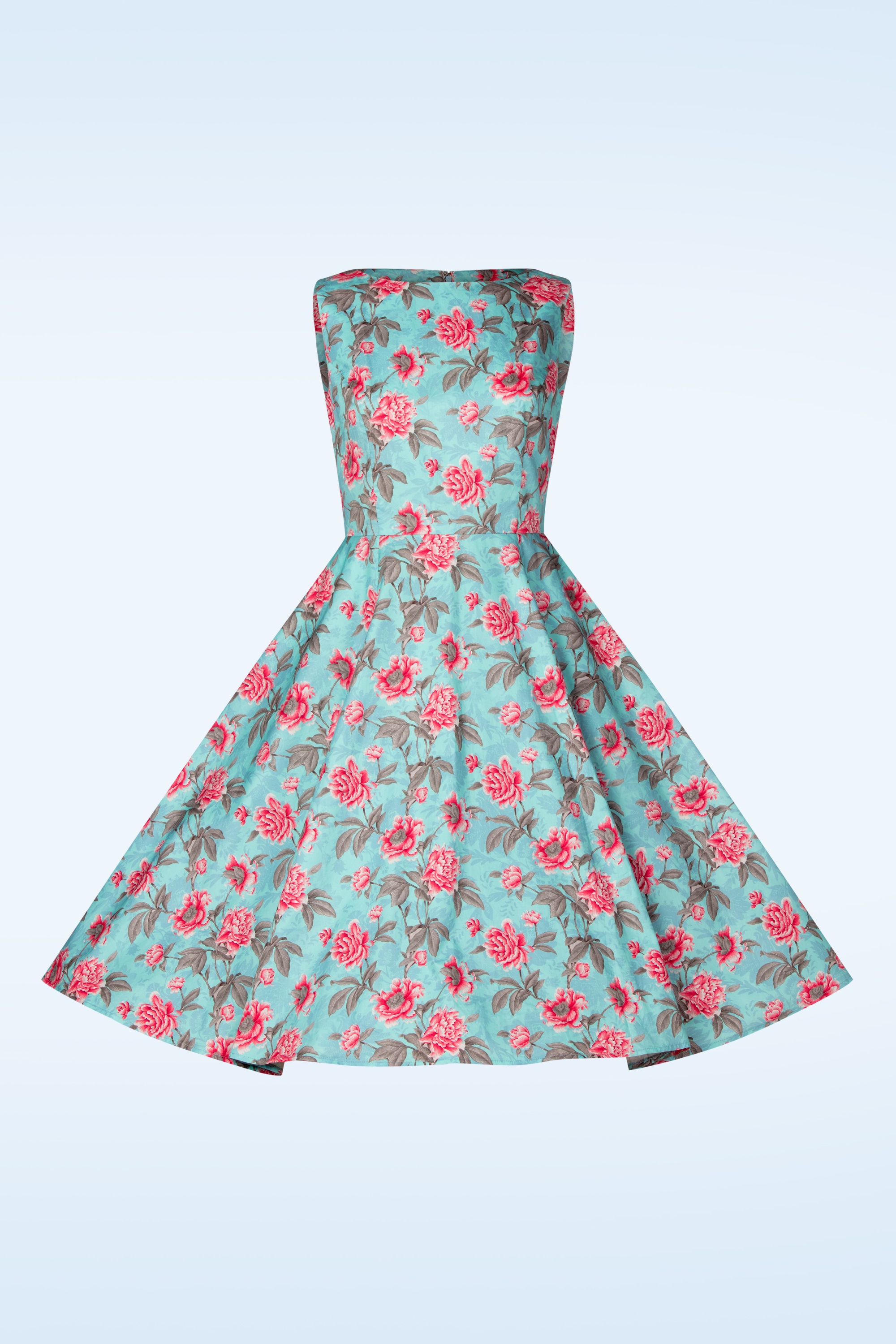 Topvintage Boutique Collection - Topvintage Exclusive ~ Adriana Peony swing jurk in aquablauw 5