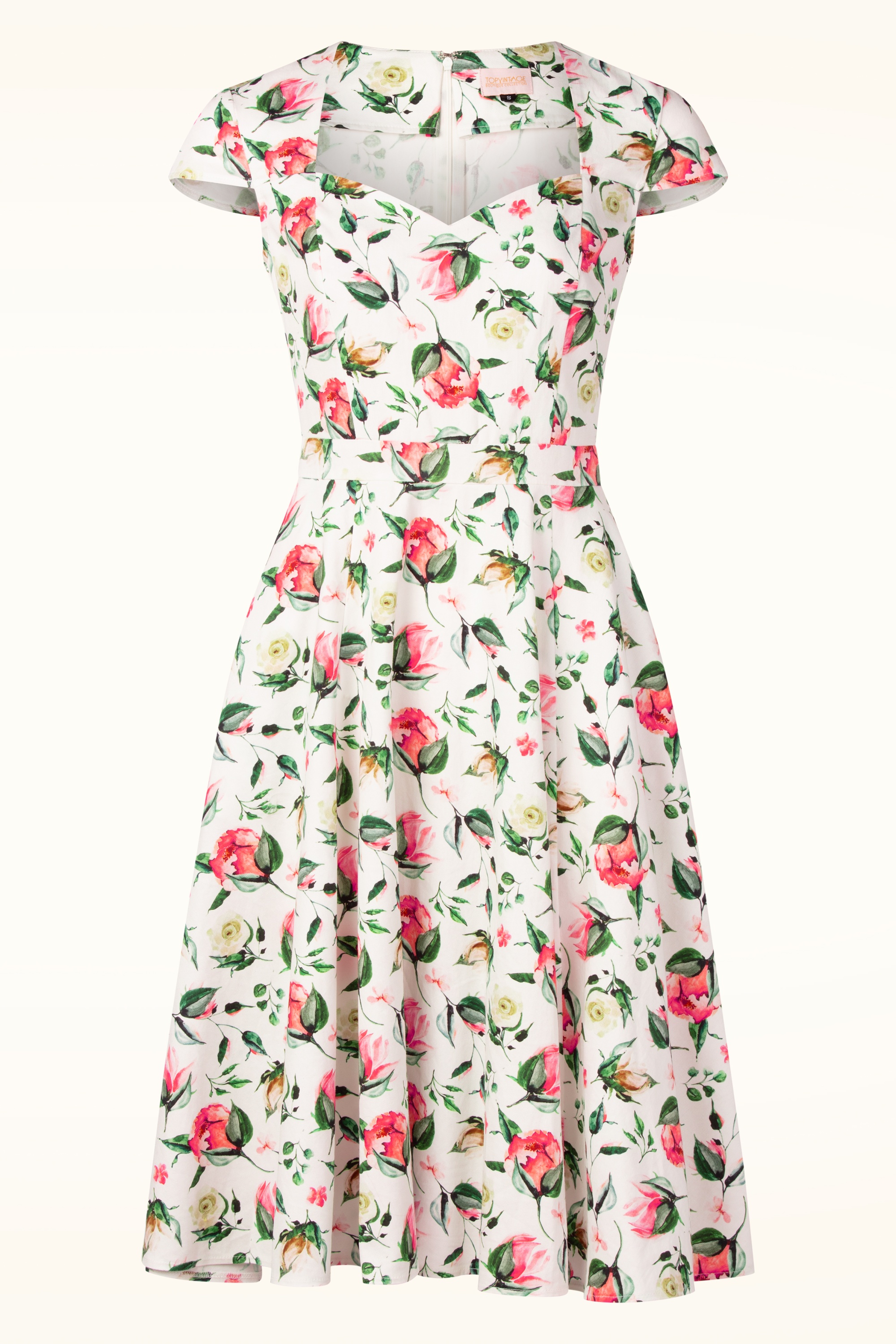 Topvintage Boutique Collection - Topvintage Exclusive ~ Ella Floral swing jurk in wit en multi 2