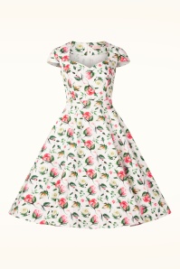 Topvintage Boutique Collection - Topvintage Exclusive ~ Ella Floral swing jurk in wit en multi 5