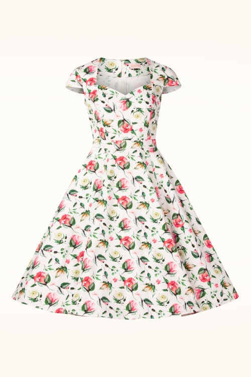 Topvintage Boutique Collection - Topvintage Exclusive ~ Ella Floral swing jurk in wit en multi 5