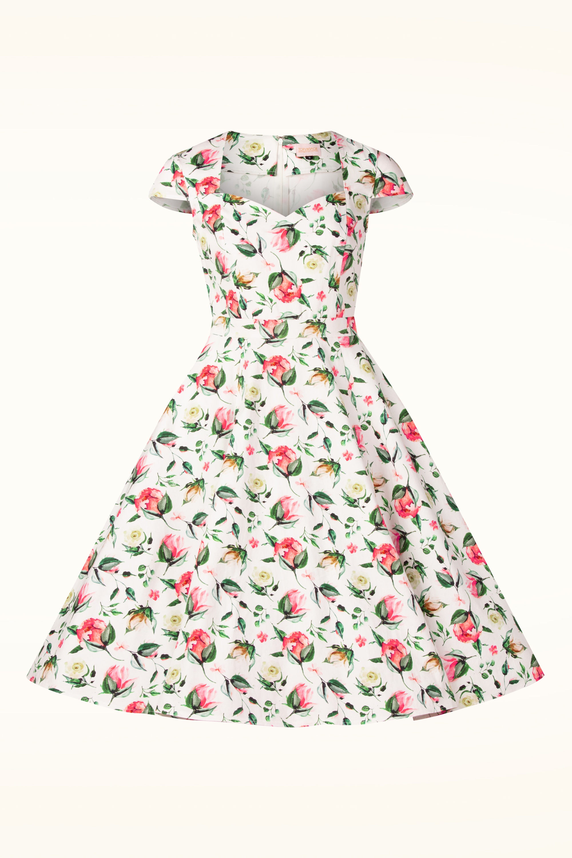 Topvintage Boutique Collection - Topvintage Exclusive ~ Ella Floral swing jurk in wit en multi 5