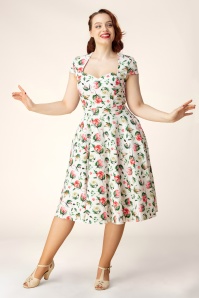 Topvintage Boutique Collection - Topvintage Exclusive ~ Ella Floral swing jurk in wit en multi 3