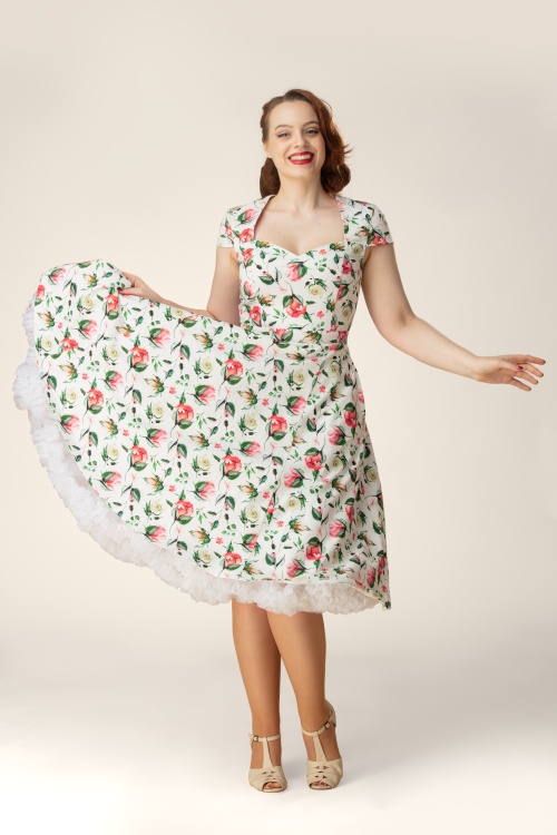 Topvintage Boutique Collection - Topvintage Exclusive ~ Ella Floral swing jurk in wit en multi 4