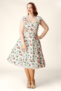 Topvintage Boutique Collection - Topvintage Exclusive ~ Ella Floral swing jurk in wit en multi