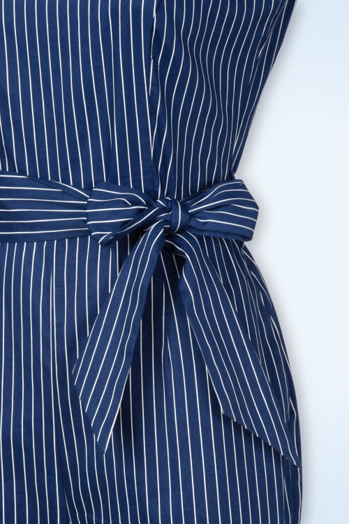 Topvintage Boutique Collection - Topvintage Exclusive ~ Elara Striped jumpsuit in marineblauw en wit 4