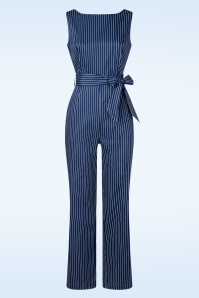 Topvintage Boutique Collection - Topvintage Exclusive ~ Elara Striped jumpsuit in marineblauw en wit 2