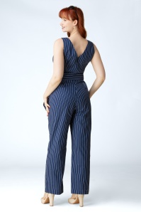 Topvintage Boutique Collection - Topvintage Exclusive ~ Elara Striped jumpsuit in marineblauw en wit 3