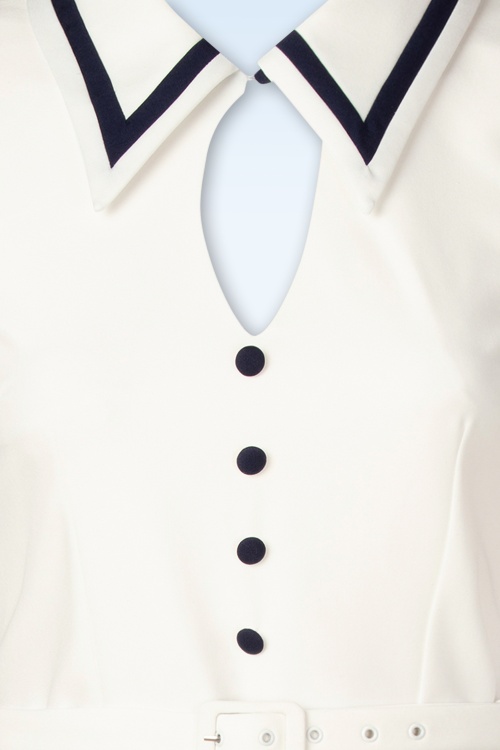 Vintage Diva  - Topvintage exclusive ~ The Gina pencil jurk met overrok in wit en navy 4