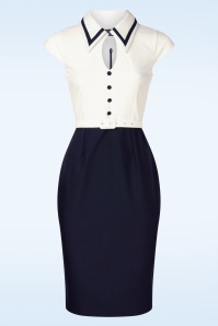 Vintage Diva  - Topvintage exclusive ~ The Gina pencil jurk met overrok in wit en navy 3