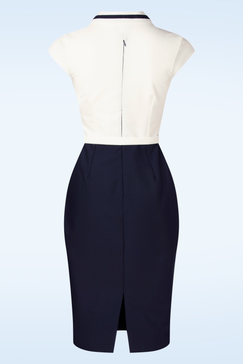 Vintage Diva  - Topvintage exclusive ~ The Gina pencil jurk met overrok in wit en navy 6