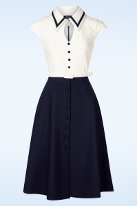 Vintage Diva  - Topvintage exclusive ~ The Gina pencil jurk met overrok in wit en navy 5