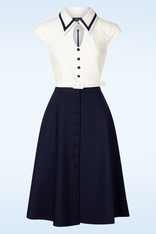 Vintage Diva  - Topvintage exclusive ~ The Gina pencil jurk met overrok in wit en navy 5