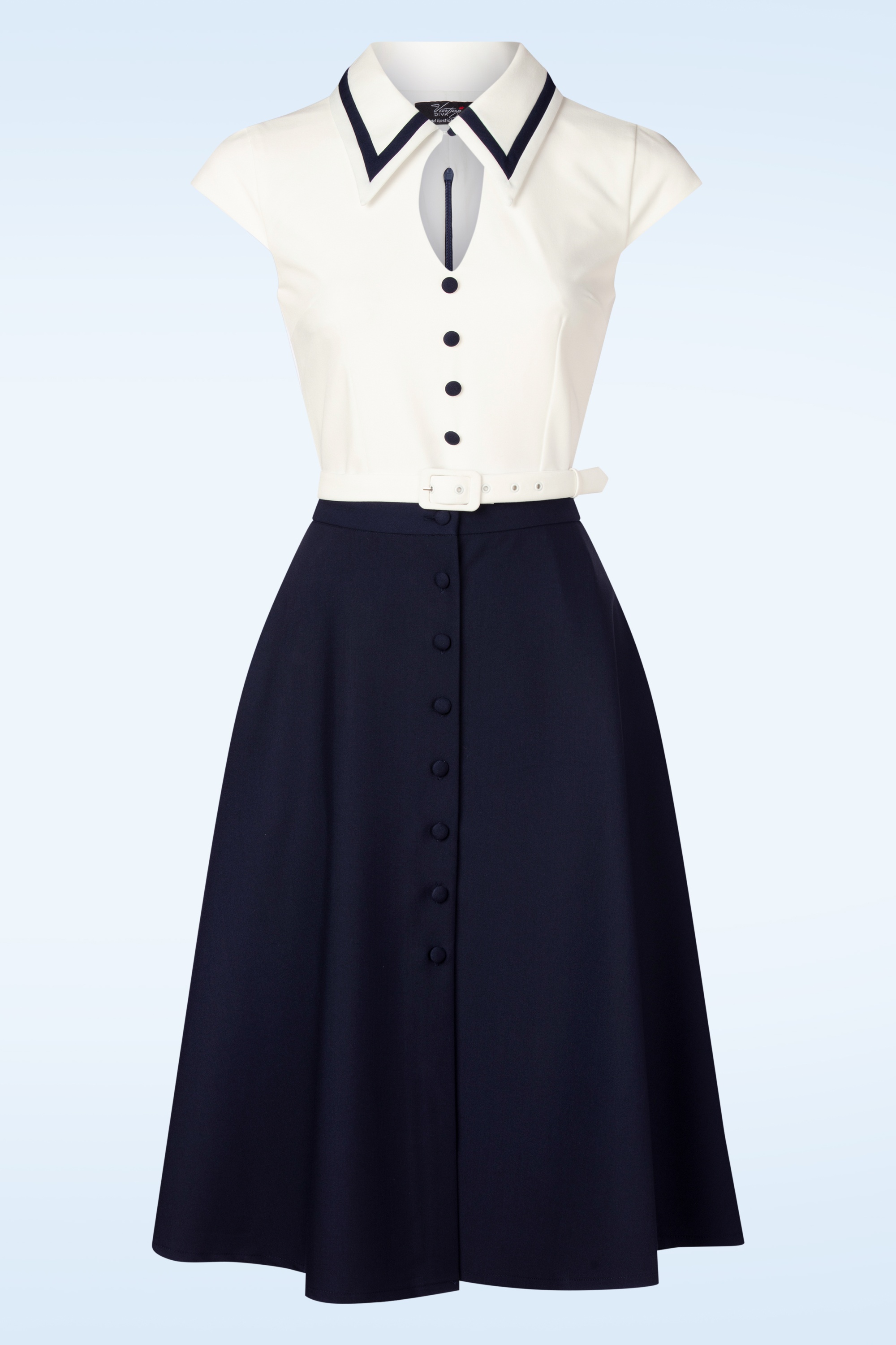 Vintage Diva  - Topvintage exclusive ~ The Gina pencil jurk met overrok in wit en navy 5