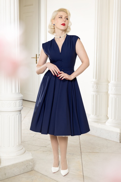Vintage Diva  - Topvintage exclusive ~ The Fiorella swing jurk in navy 4