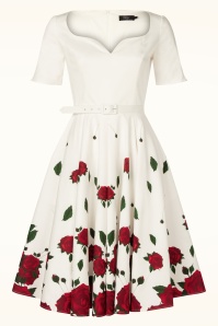 Vintage Diva  - Topvintage exclusive ~ The Ella Rose swing jurk in wit 2