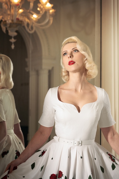 Vintage Diva  - Topvintage exclusive ~ The Ella Rose swing jurk in wit 3