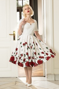 Vintage Diva  - Topvintage exclusive ~ The Ella Rose swing jurk in wit