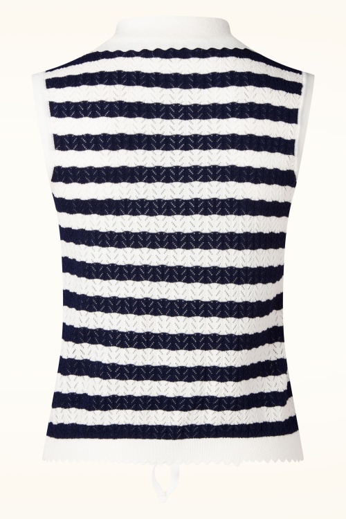 Glamorous - Riviera Bow Knit top in wit en navy 3