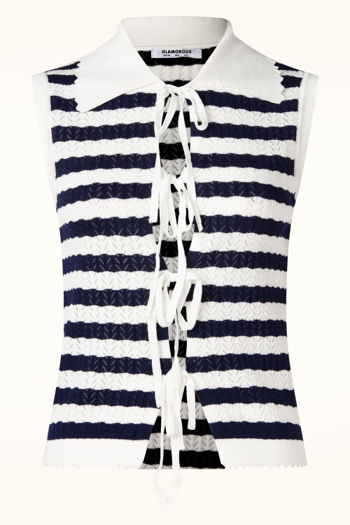 Glamorous - Riviera Bow Knit top in wit en navy