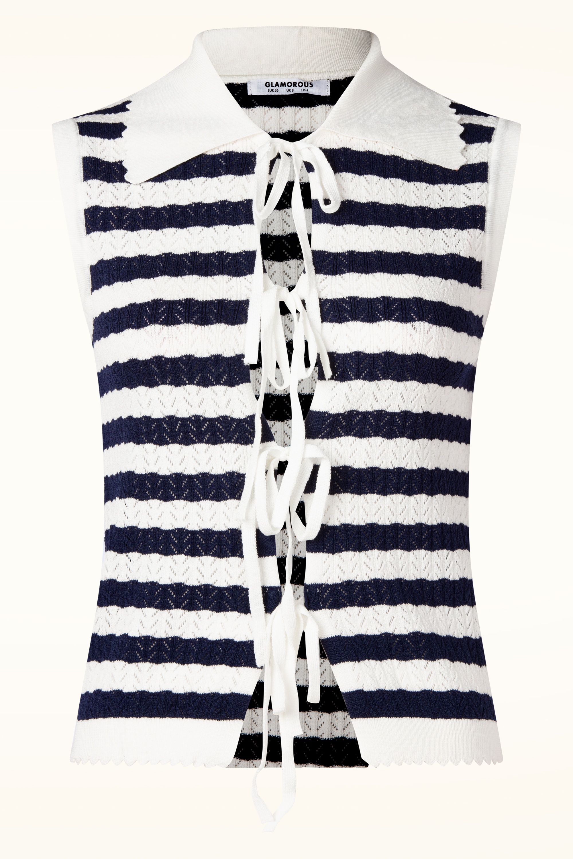 Glamorous - Riviera Bow Knit top in wit en navy