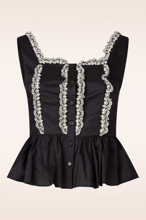 Glamorous - Midnight Broderie Cotton Peplum top in zwart