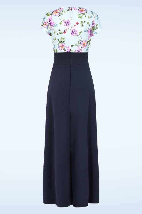 Vintage Chic for Topvintage - Topvintage exclusive ~ Rinda floral maxi jurk in blauw 3