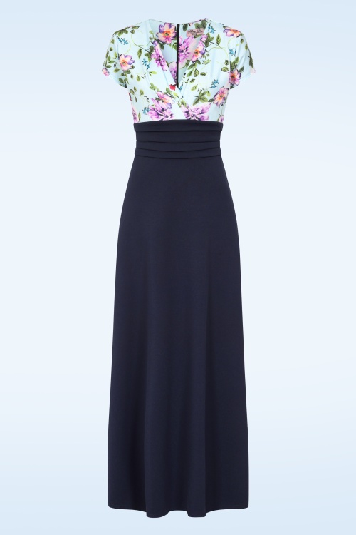 Vintage Chic for Topvintage - Topvintage exclusive ~ Rinda floral maxi jurk in blauw