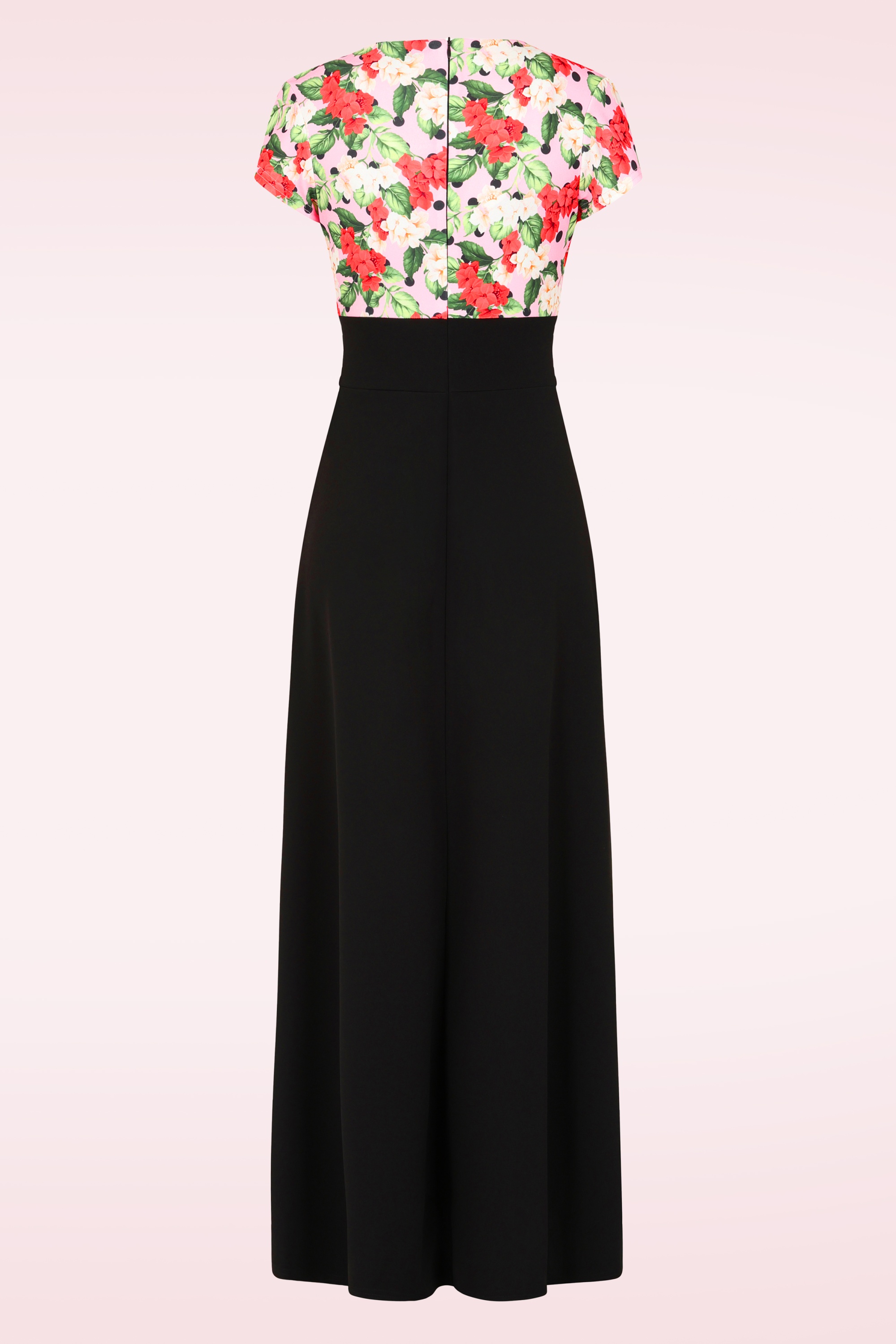 Vintage Chic for Topvintage - Topvintage exclusive ~ Rinda floral maxi jurk in zwart en roze 3