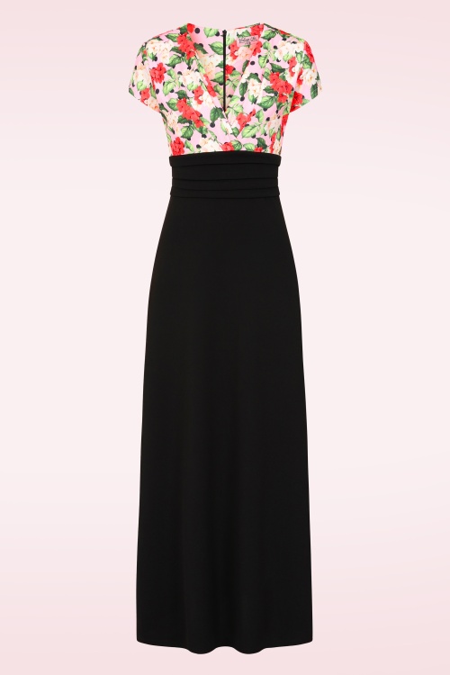 Vintage Chic for Topvintage - Topvintage exclusive ~ Rinda floral maxi jurk in zwart en roze