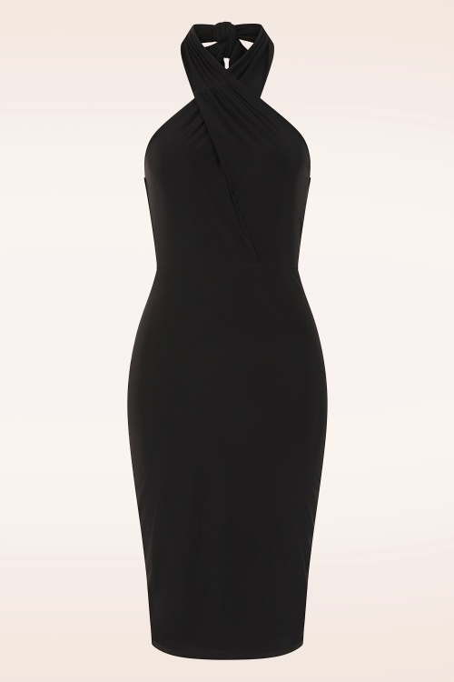 Vintage Chic for Topvintage - Topvintage exclusive ~ Valentina halter pencil jurk in zwart